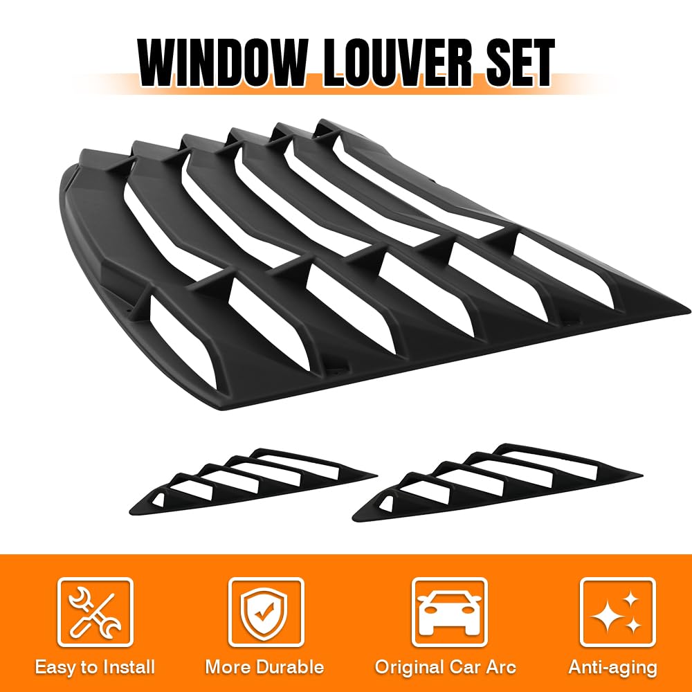 MODILOVER Rear + Side Window Louver, Compatible with 2016-2024 Chevy Camaro, ABS Black Window Windshield Sun Shade Cover Vent Set
