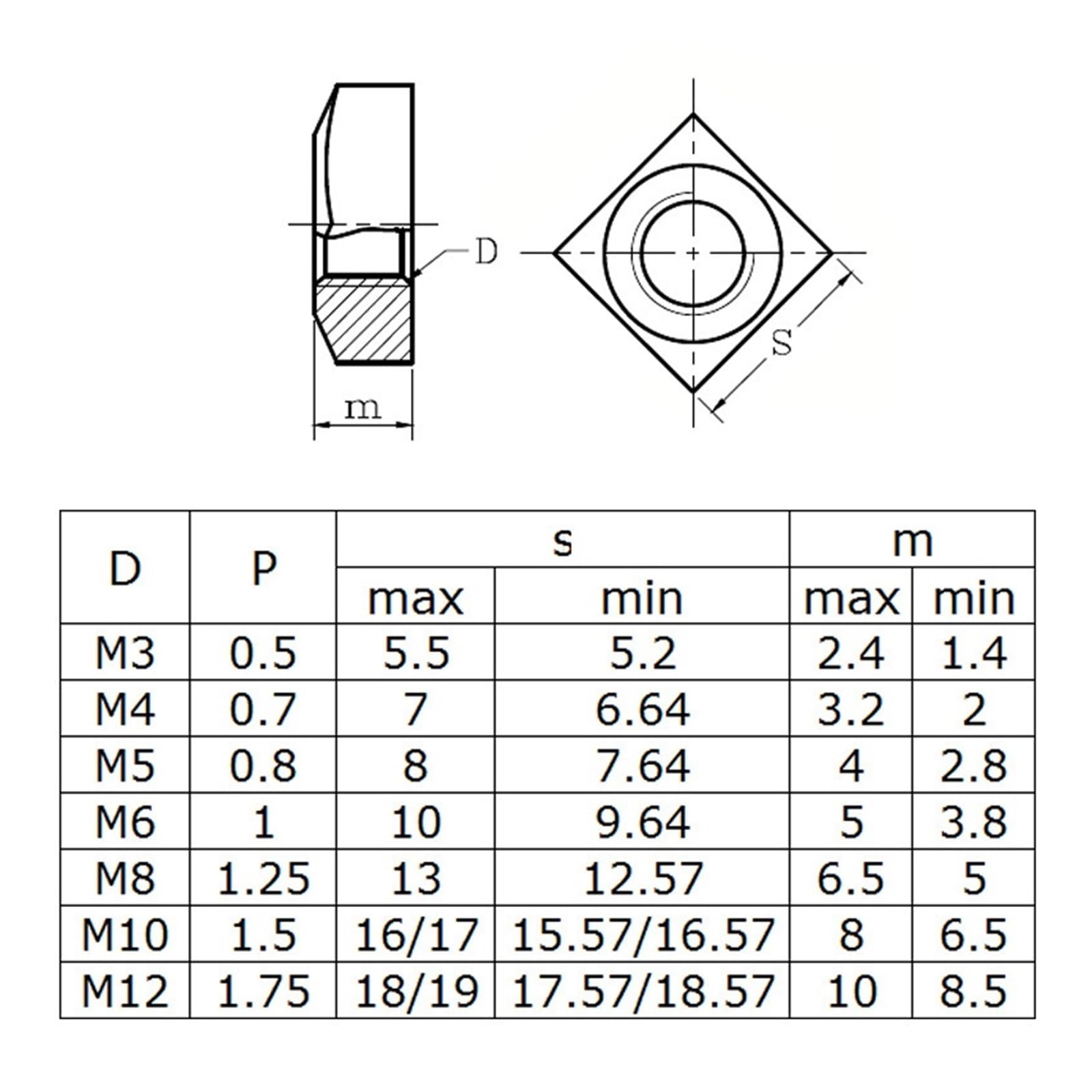 Nakrętki kwadratowe, srebrne 5-50 szt. Stal nierdzewna A2 M3 M4 M5 M6 M8 M10 M12(M8-10PCS)