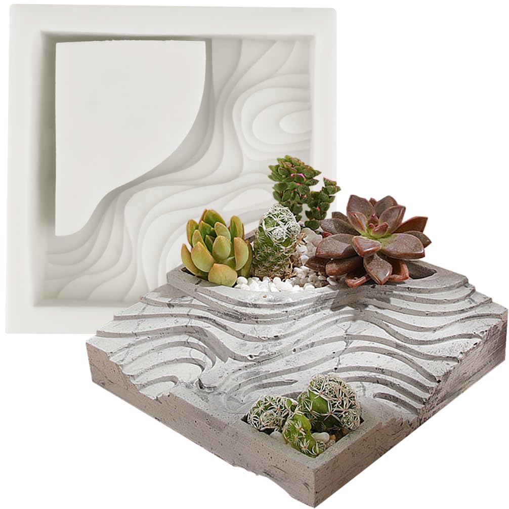 Funshowcase Square Terraced Flower Pot Silicone Mold for Epoxy Resin Concrete Clay Succulent Planter Ashtray Diorama Miniature Garden Bonsai, Giant 4.4x1.3inch