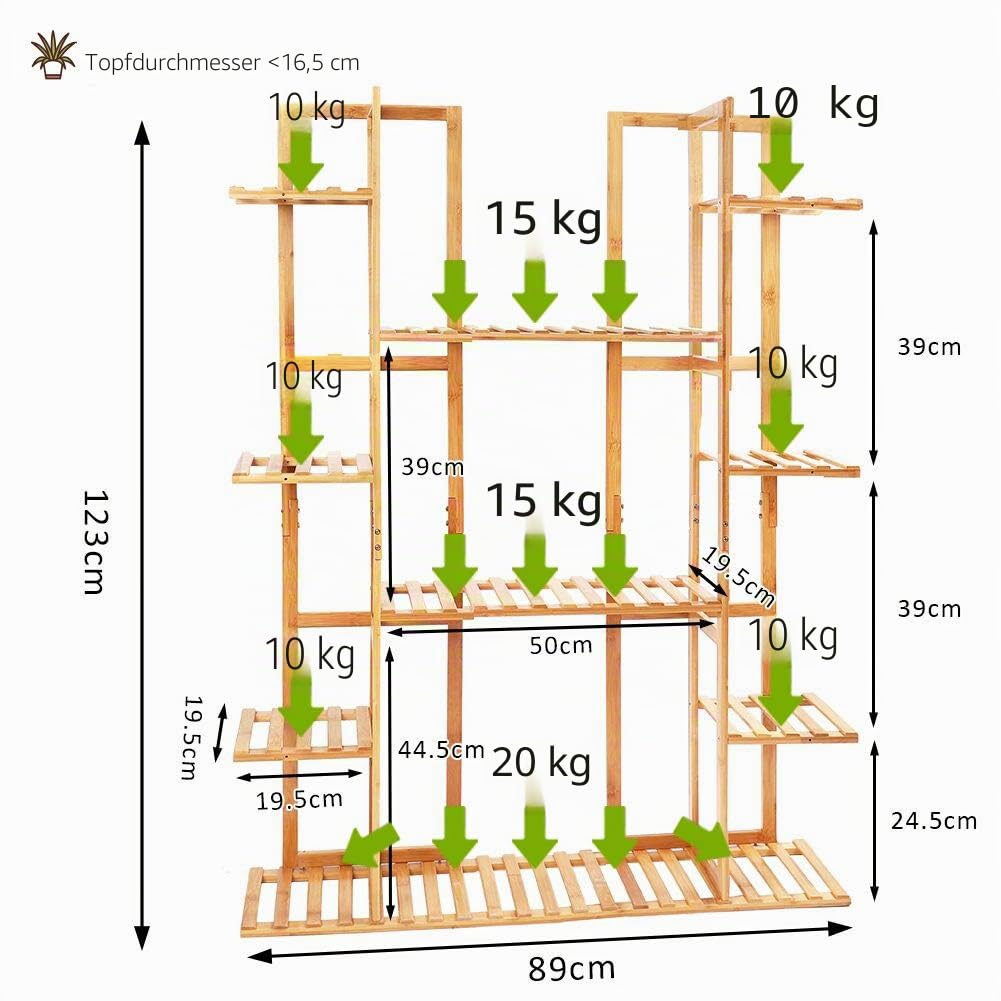 Medla Pflanzenregal Bambus, Blumenregal mit 9 Ablagen mehrstöckig, EXTRA GROß Blumenständer Blumentreppe für Wohnzimmer Balkon Garten Indoor Outdoor, 123x89x19.5cm