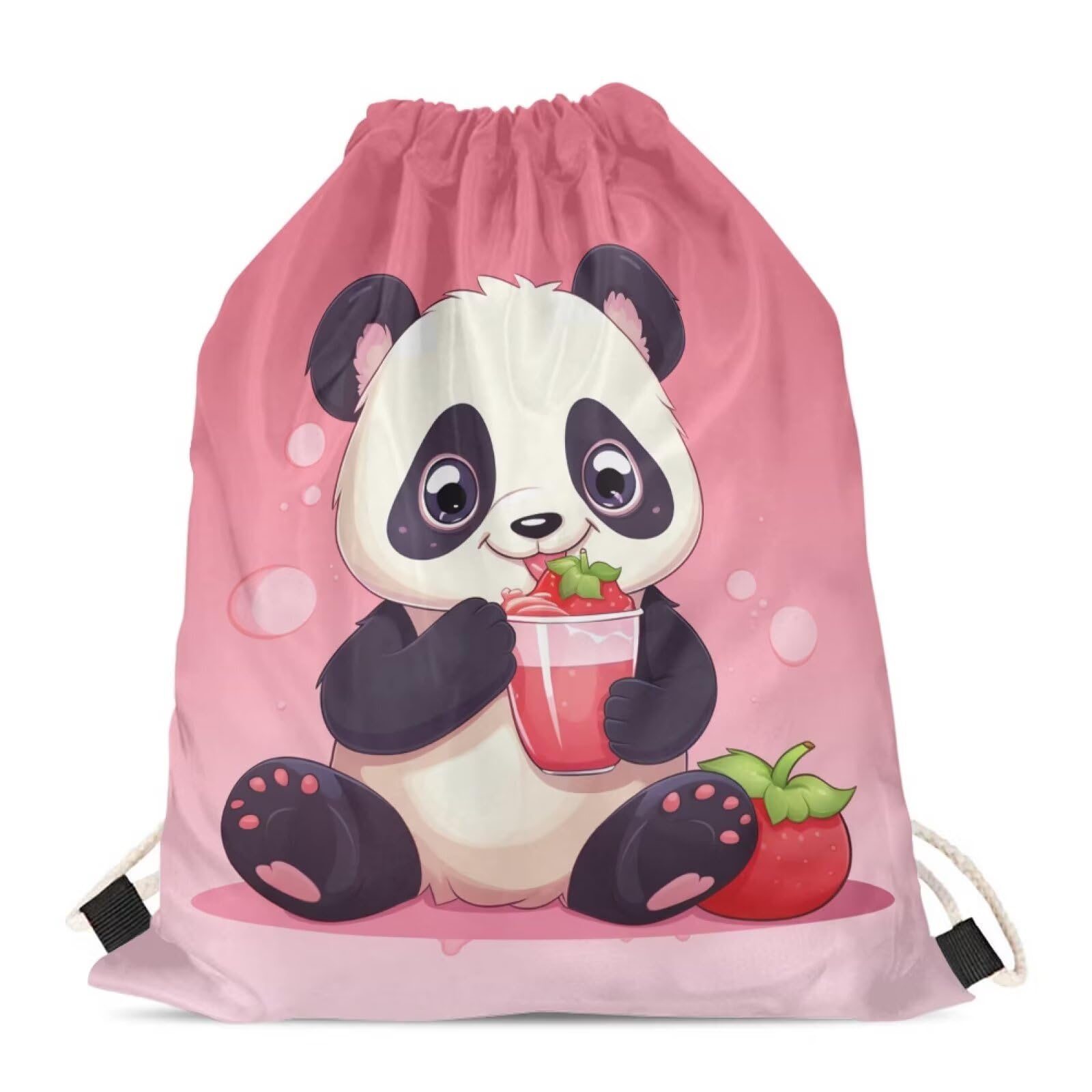 Adorable Panda Drawstring Backpack Draw String Bag Gym Sackpack Sport Outdoor Gym Bag for Women Teen Girls Travel School Holiday Shopping