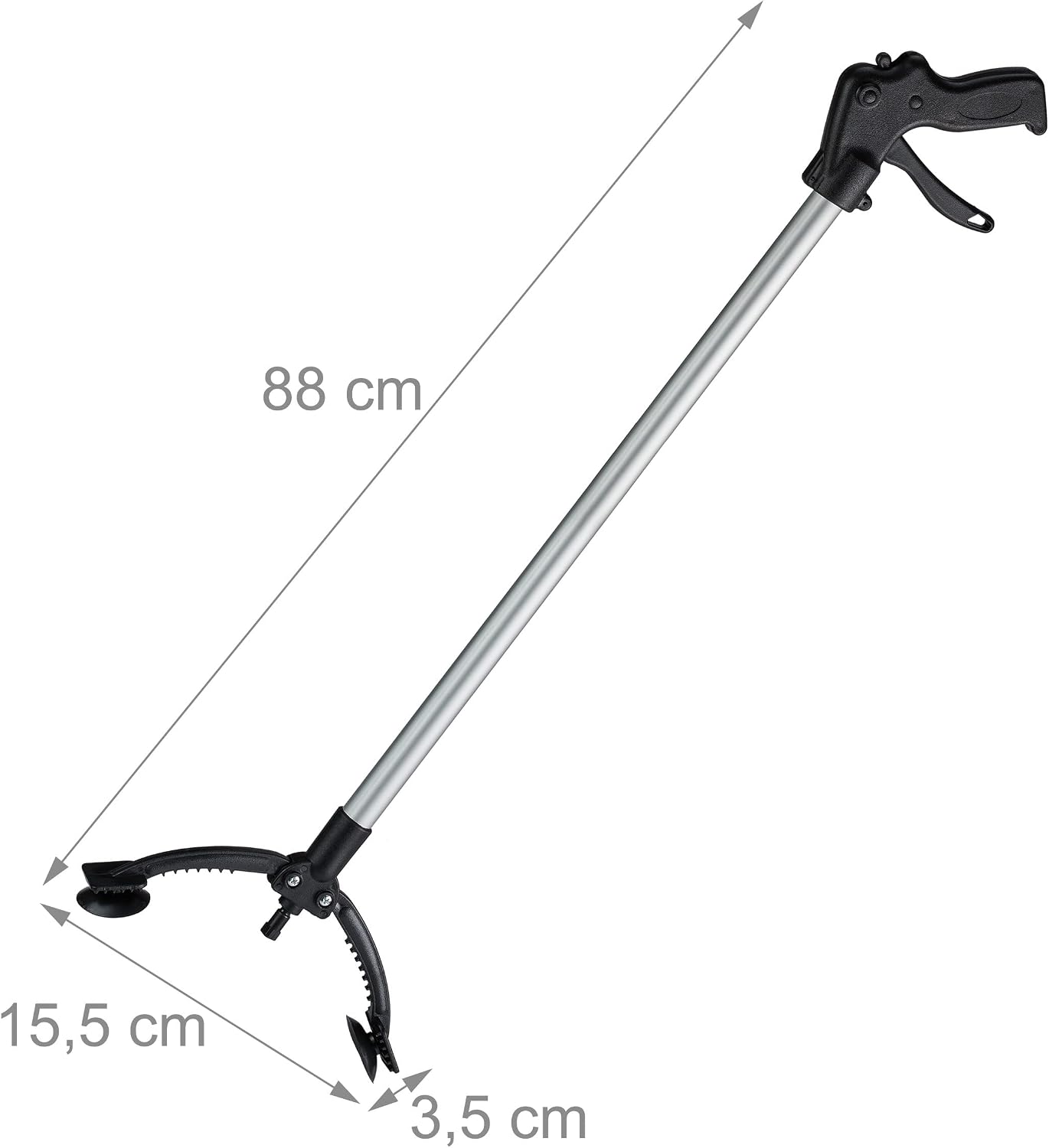 Relaxdays Grip & Grab Aid, No Bending, Reacher, Picking & Reaching Up, Aluminium, Plastic, 88 cm, Black/Silver, 50%, 88 x 15.5 x 3.5 cm
