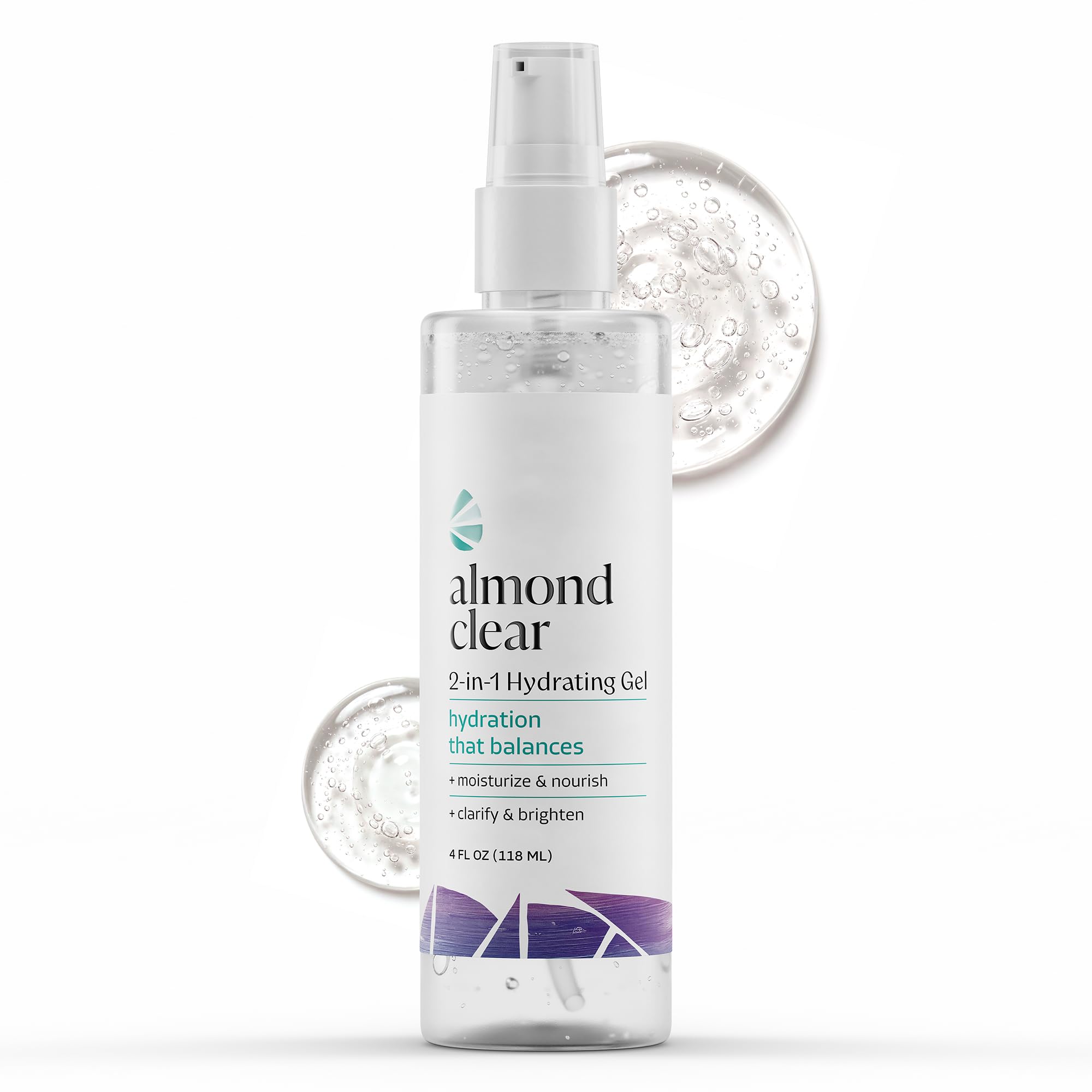 Almond Clear 2-in-1 Hydrating Gel | Lightweight Mandelic Acid Moisturizer for Oily, Blemish-Prone Skin | Aloe Vera, Squalane, Hyaluronic Acid,