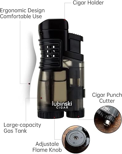 Miniatura 3 de LUBINSKI - Juego de regalo de encendedor y cortador de antorcha, encendedor multifunción de 3 chorros de butano con punzón, bloqueo de seguridad,
