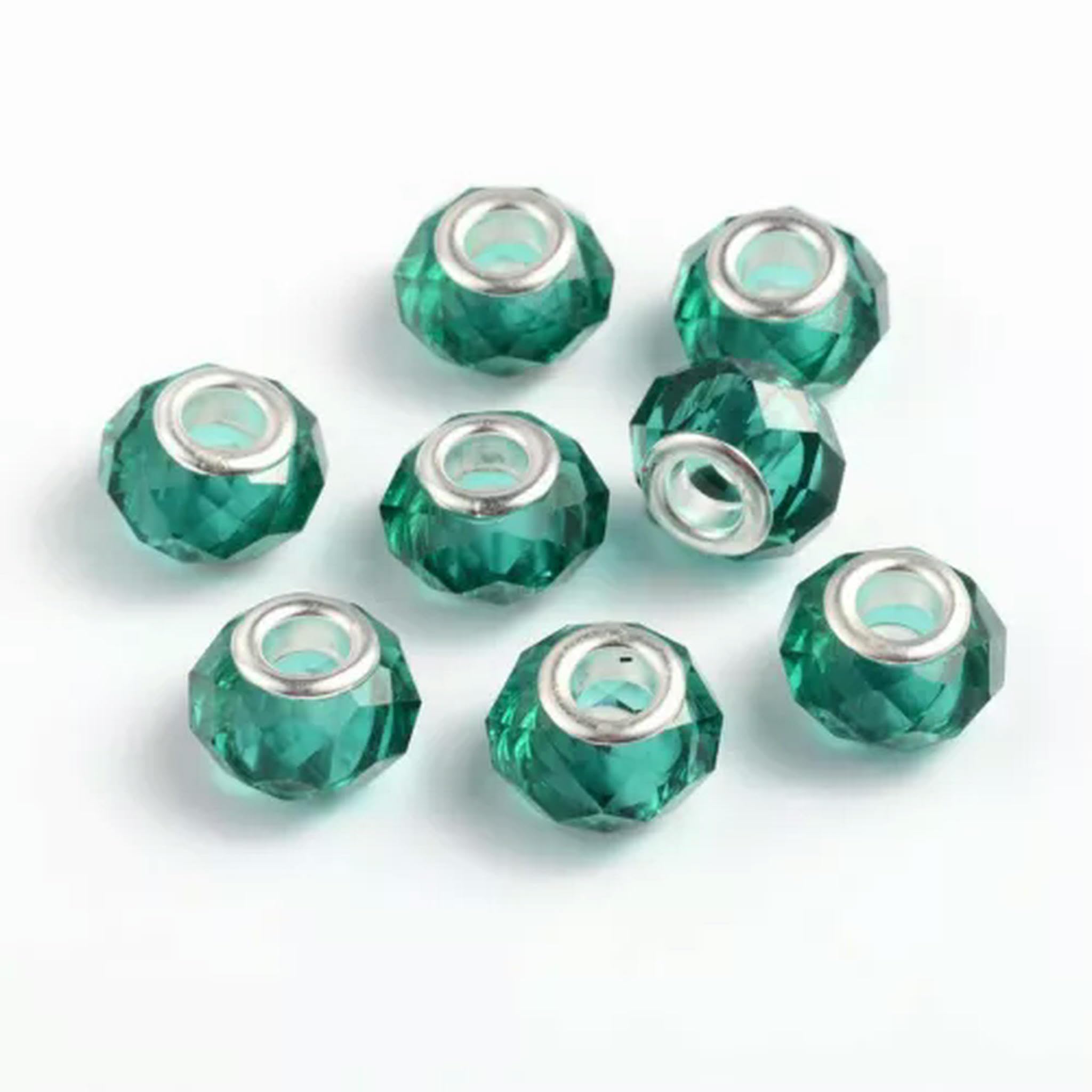 Koraliki z dużym otworem, Opakowanie 100 mosiężnych koralików z otworem 14x8 mm, wielokolorowe(Dark Cyan)