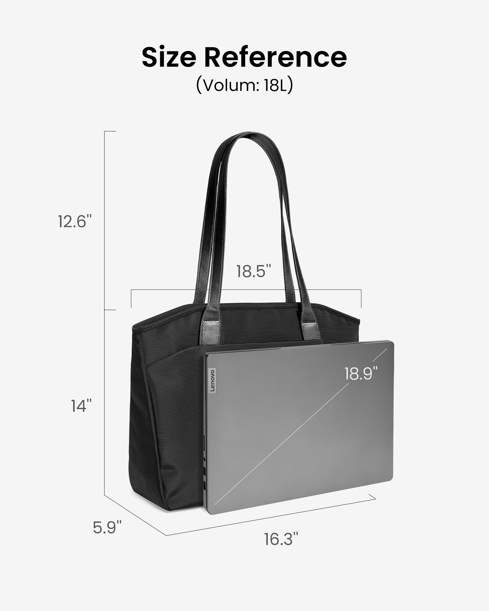 tomtoc Bolso Tote Bag de Trabajo para Mujer, 18L Bolso Bandolera Mujer Grande, Bolso Portatil para MacBook de 16 Pulgadas, Bolso de Mano de Mujer para el Ttrabajo, Viaje, Universidad, Regalo, Negro