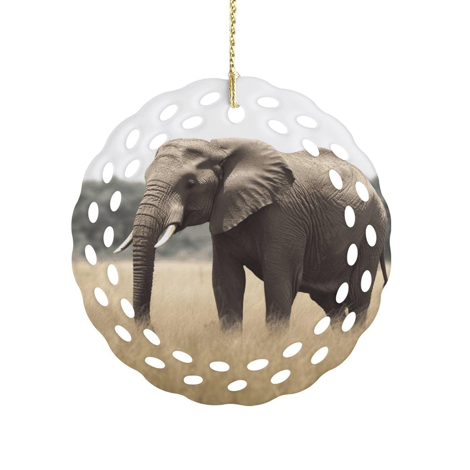 Fodpand Women's Style Elephant Ceramic Ornament For Home Decor 3.2" Round Tree Decoration Christmas Ornaments For Men Double-Sided Design