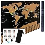 Scratch Off World Map Wall Poster to Mark and Track Your Travel - Perfect Gift for Travelers - Comes with Stickers and Scratcher