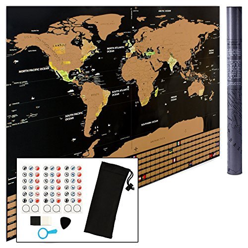 Scratch Off World Map Wall Poster to Mark and Track Your Travel for Travelers - Comes with Stickers and Scratcher