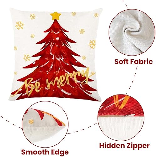 Miniatura 4 de 4 fundas de almohada de Navidad de 18 x 18 pulgadas, fundas de almohada de invierno, fundas de almohada rojas con diseño de árbol de Navidad, copos