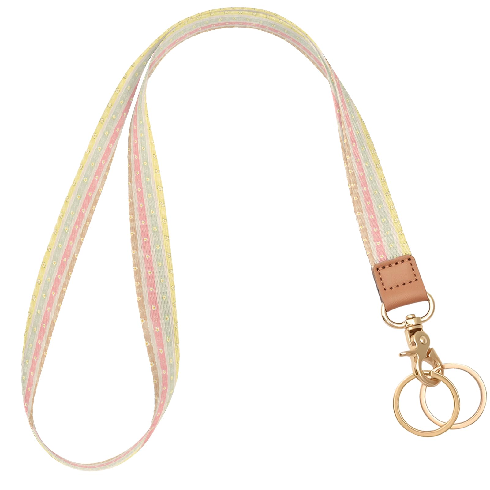 Knagsfa Lanyards for Id Badges, Long Neck Lanyards for Keys Wallets, Cute Keychain Lanyard for Women Teacher, Colored Flowers