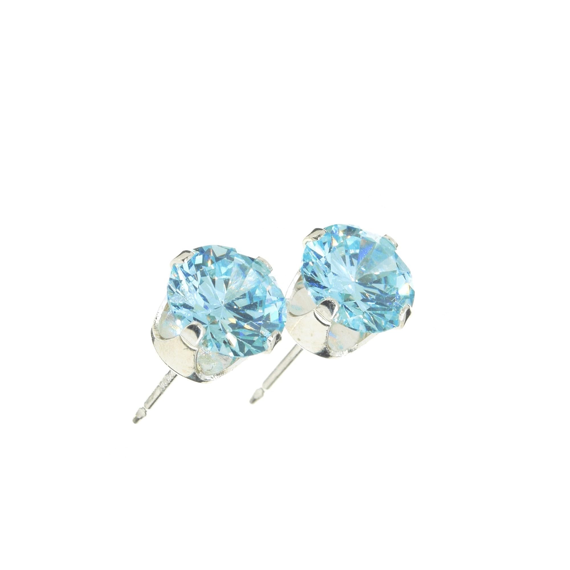 pewterhooter Aquamarine Blue Crystal Sterling Silver Stud Earrings for Women with Gift Box