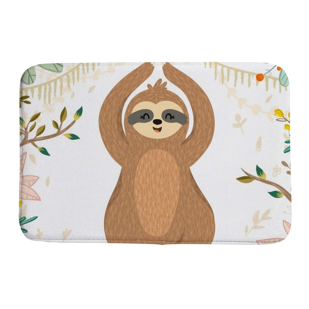 Welcome Rectangular Door Mat Cute Sloth Yoga Pose Tree Funny Meditating Entrance Way Rugs Doormats Soft Non-Slip Washable Bath Rugs Floor Mats for Home Bathroom Kitchen 16x24 Inch