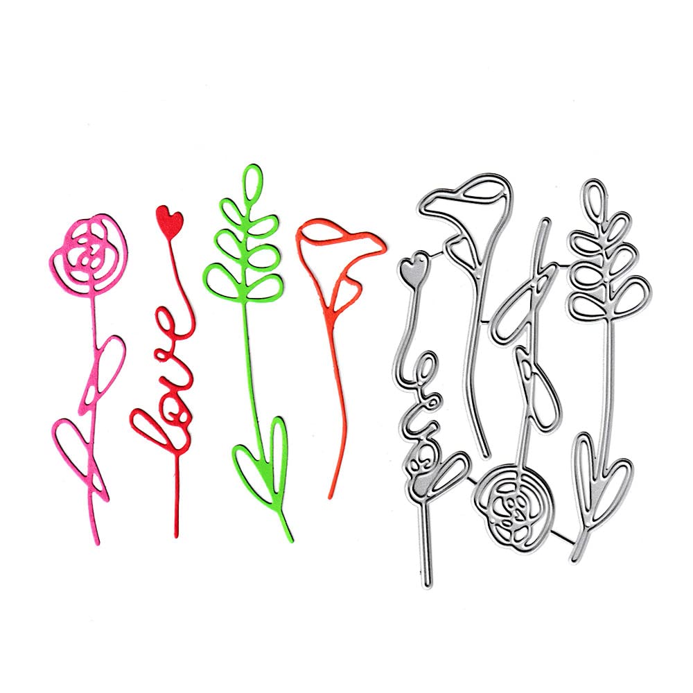 Flowers Plants Love Straw Cutting Dies, Flowering Heart Leaves Die Cuts Metal Embossing Stencils Template Mould for Card Scrapbooking and DIY Craft Album Paper Card Decor