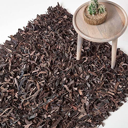 Homescapes Lederteppich Dallas, Fransenteppich aus 100% Echtleder, moderner Shaggy-/Hochflor-Teppich...