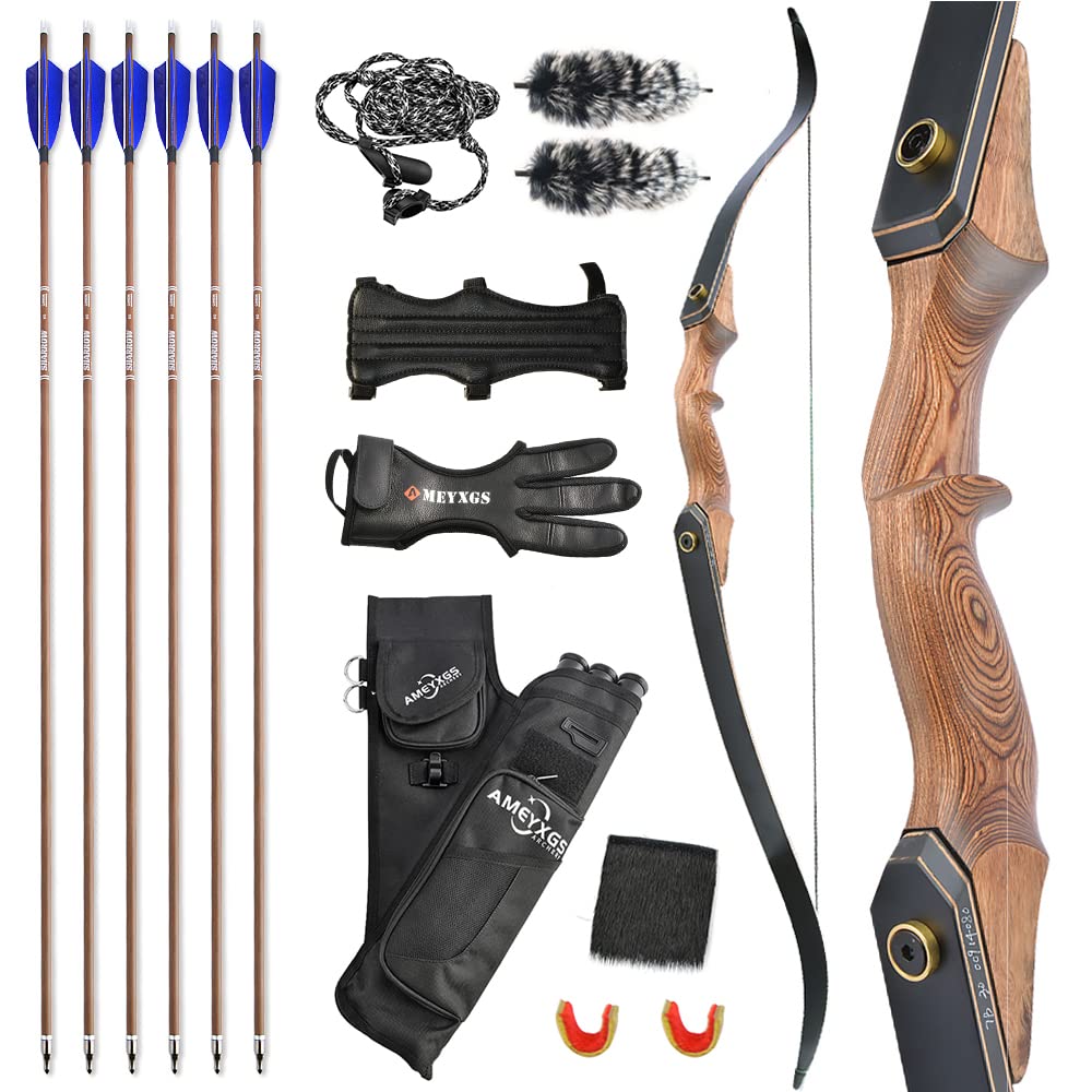 AMEYXGS 60" Takedown Arco Ricurvo e Frecce Set 30-55LBS Tiro Con L'arco Arco Da Caccia con Accessori per Arco per Tiro Al Bersaglio All'aperto Pratica Mano Destra