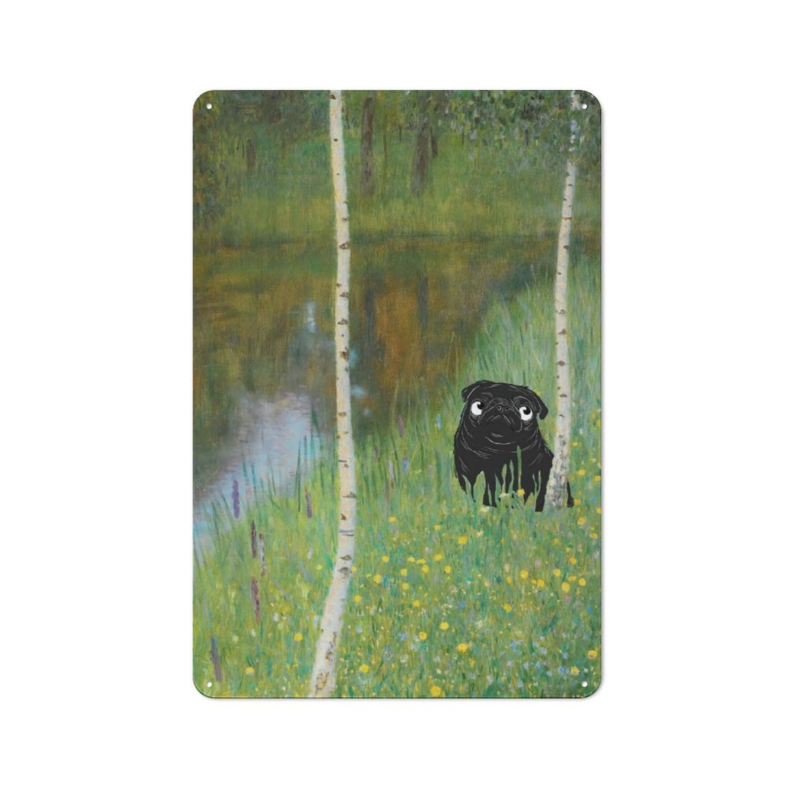 Junmoney Style-2 Bistro Style Pug In A Birch Forest Gustav Klimt Tin Wall Sign 30X20cm, Shop Wall Decor For Takeaway, Bar, Kitchen Or Counter Area