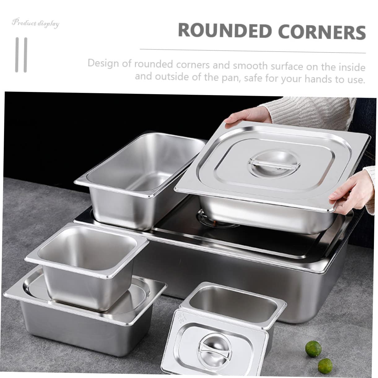 Mikinona Porta Cibo e Anti Macchie in Acciaio Inossidabile con Coperchio da Buffet e Angoli Arrotondati Design Semplice Facile da Pulire per Caffetterie e Pasticcerie