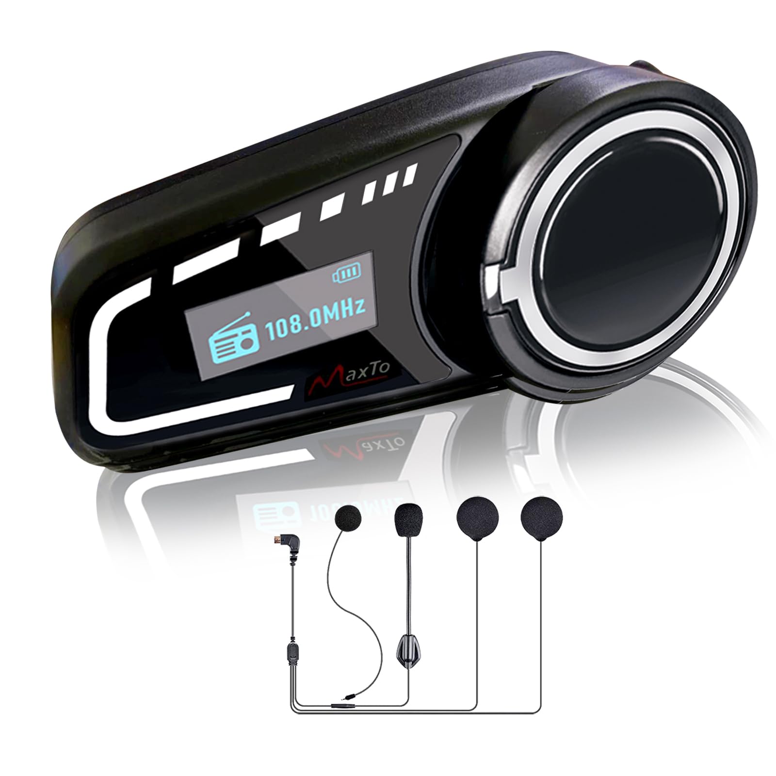 QSPORTPEAKBluetooth Motorcycle Headset, M2C 1000M 5.0 Bluetooth Motorcycle Helmet Communication Systems Up to 6 Riders with Noise Cancellation, FM, Hands-Free, Waterproof (1 Pack with LED)