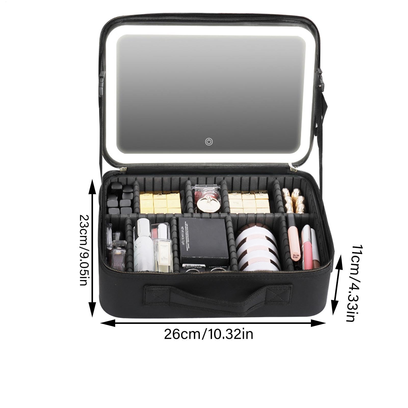 Neceser portátil – Estuche de Maquillaje de Viaje para Mujer, Estuche de | Maquillaje con Cremallera, portátil a Prueba de Polvo con Espejo y Luces, Varios Compartimentos, Negro, Small, Consulte