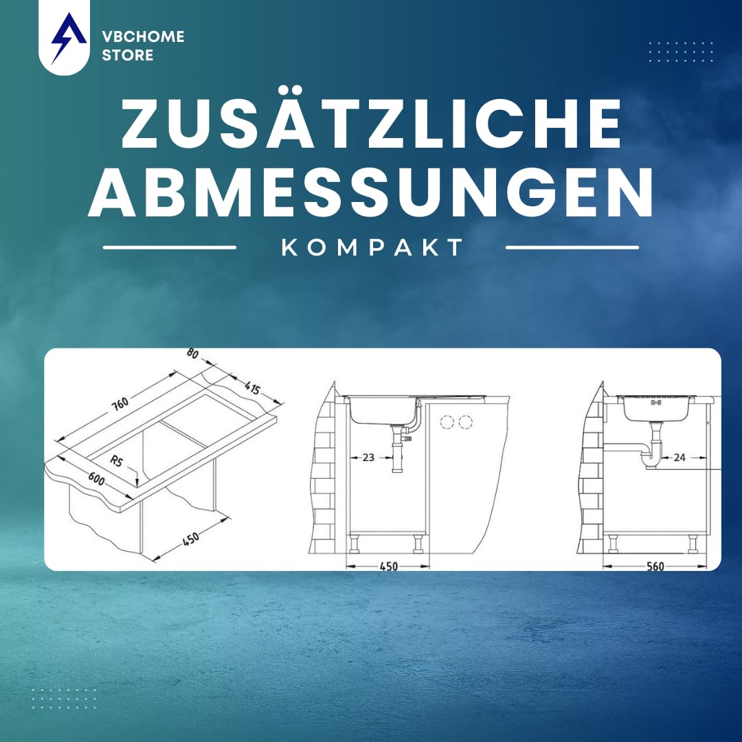 VBChome: Fregadero empotrable, 780 x 435 mm, estructura satén, Alveus Basic, 170 fregaderos de acero inoxidable, escurridor, para camping, fregadero de cocina y desagüe fi141