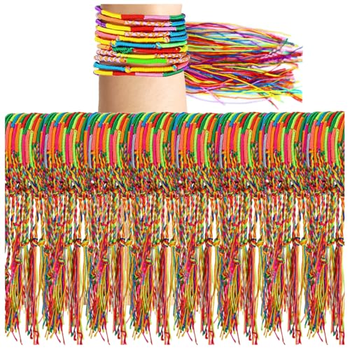 200 Pack Colorful Friendship Bracelets Bulk Handmade Braided String Bracelets for Adults Adjustable Wrist & Ankle Bracelets for Parties, DIY Crafts, Gifts