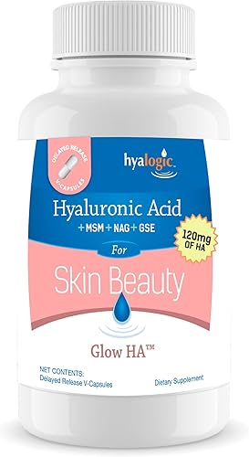 Hyalogic Cápsulas de liberación retardada de ácido hialurónico de 120 mg – Suplemento para la piel con glucosamina MSM – Suplemento alimenticio para