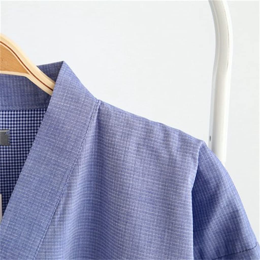Bathrobe Men's Solid Color Cotton Pajamas V-neck Pajamas Breathable and Comfortable Thin Home Bathrobe(M code)