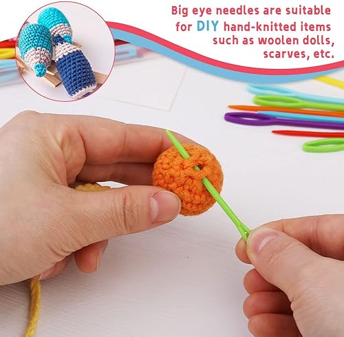 Miniatura 6 de LUNARM 50 agujas de coser de plástico, agujas de hilo de plástico de ojo grande para niños, agujas de plástico de 2.8 in3.5 in para hilo y