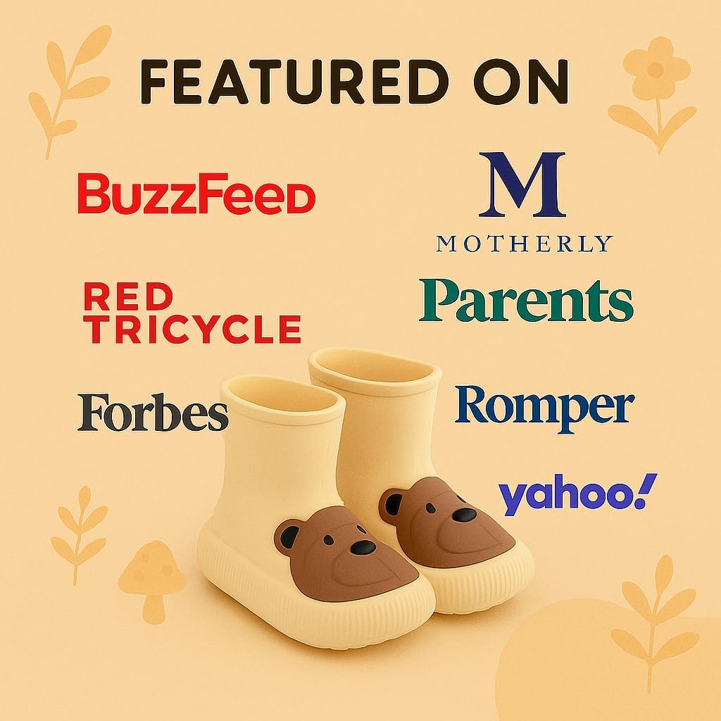 Toddler Rain Boots – Premium Kids Rain Boots for Boys & Girls with Non-Slip Soles – Children's EVA Outdoor Shoes - Beige Bear Paw Design