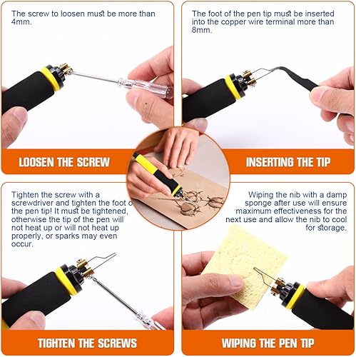 Miniatura 6 de Kit de combustión de madera 2 en 1 de 100 W con 2 bolígrafos de leña, 82 piezas de pirografía con 33 puntas de alambre y 31 puntos sólidos, ajuste