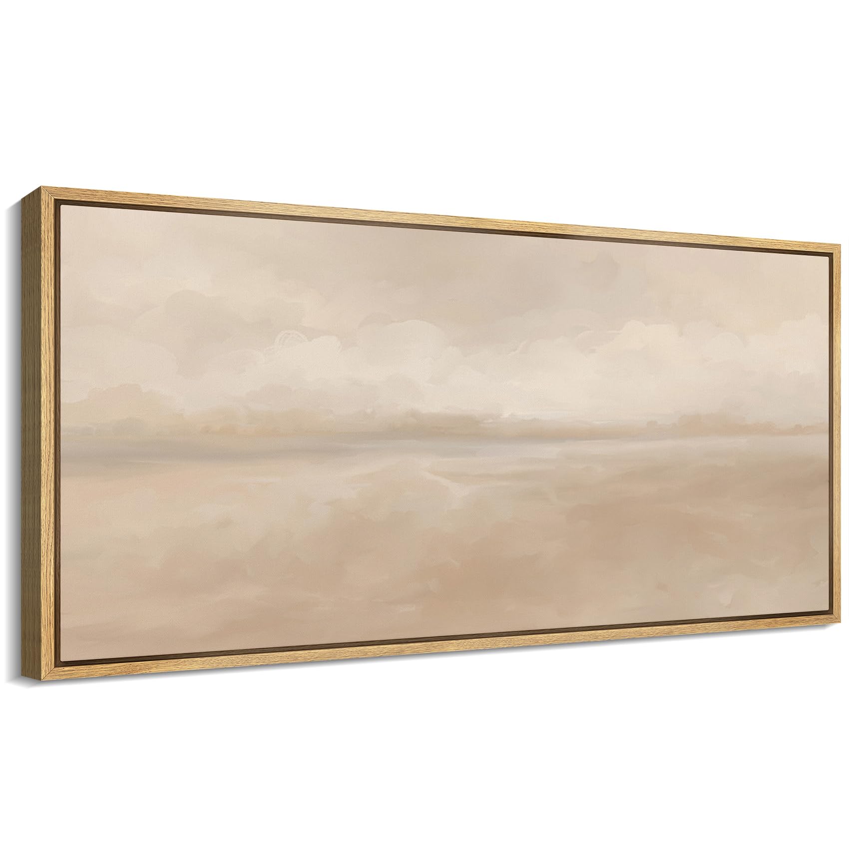 MUDECOR Extra Large Framed Canvas Print Wall Art Soft Beige Horizon Tranquil Neutral Abstract Illustrations Decorative Colorful Multicolor for Bedroom - 60"x30"