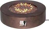Vista 1 de Mesa redonda para fogata de propano para exteriores, mesa redonda de gas de 42 pulgadas, 50,000 BTU, diseño de hormigón fundido con rocas de lava