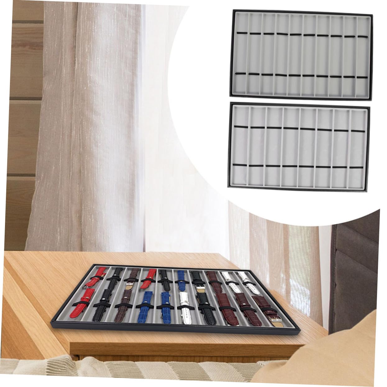 VALICLUD Plateau de Rangement pour Montres Bracelets 2 Pièces en Cuir Mdf