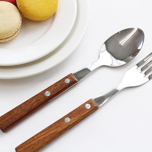 Miniatura 8 de Juego de 6 piezas (2 juegos) de mango de madera de primera calidad, cuchillo de cena, tenedor y cuchara