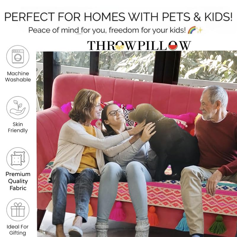 Image of Rainbow Aztech Tassel Sofa Cover:Sofa Protector:Heavy Weight Performance Fabric, AntiSlip, Scratch Resistant:Seat Protection -Set of 3 Seat Covers- L Shape (2 Seater + Lounger + Ottoman)