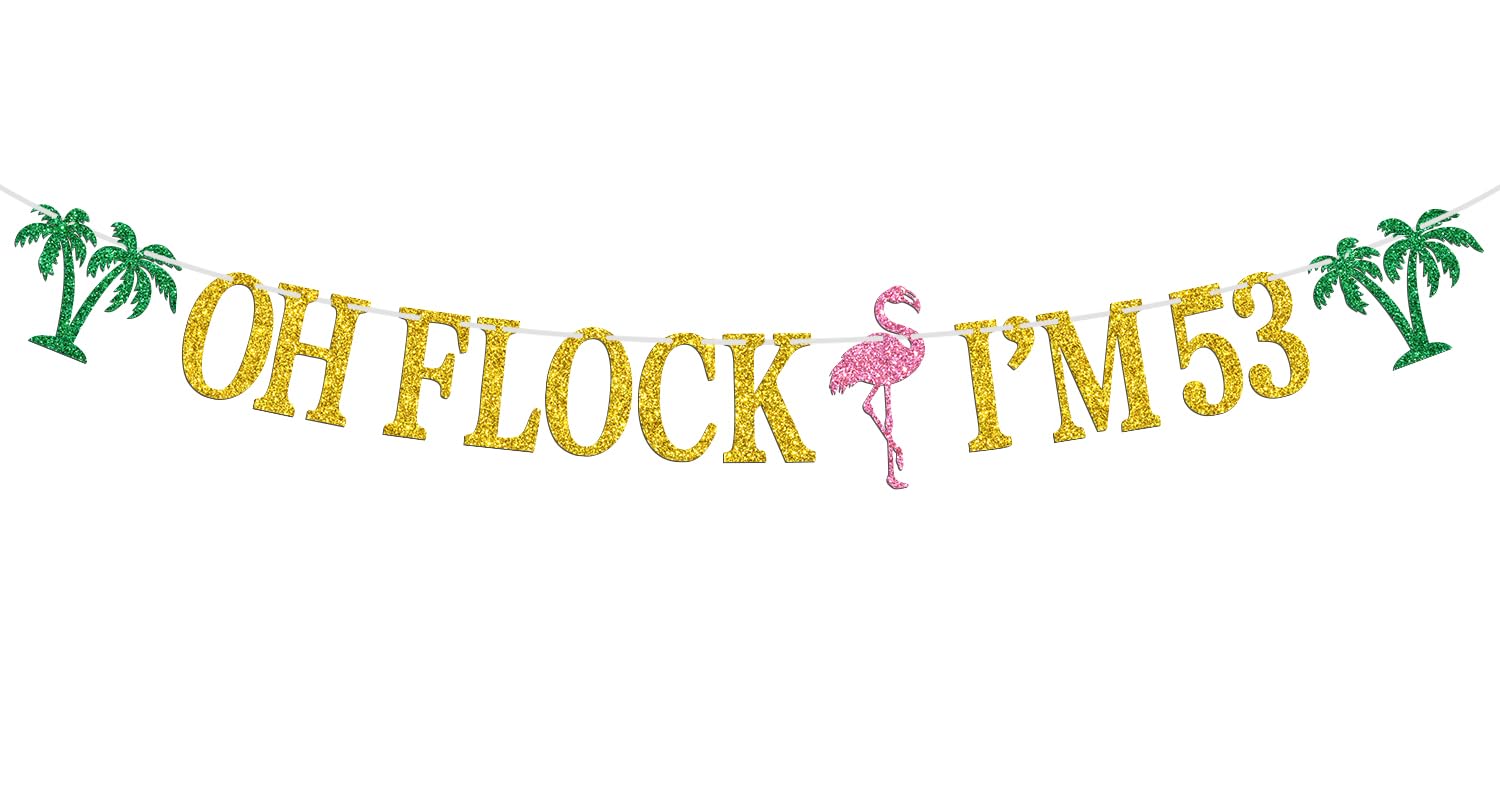 Oh Flock I'm 53 Banner, Glitter Happy 53rd Birthday Anniversary Party Decorations, Pineapple Party Decor, Hawaiian Luau Tropical Aloha 53 Theme Party Photo Props