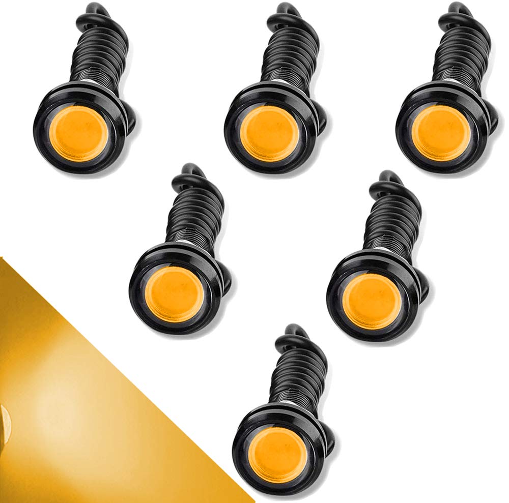 CTRICALVER High Power 18mm 9W Eagle Eye LED Light,Car Motorcycle DRL Daytime Running Light Fog Lamp Reversing Light Marker Light 12V Waterproof(Yellow，6PCS)