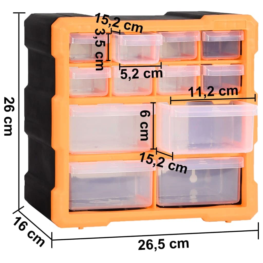 Organizador de herramientas con 24 cajones, 26,5 x 16 x 26 cm, organizador de herramientas con 16 cajones pequeños y 8 medianos de plástico resistente a los golpes para tuercas, pernos