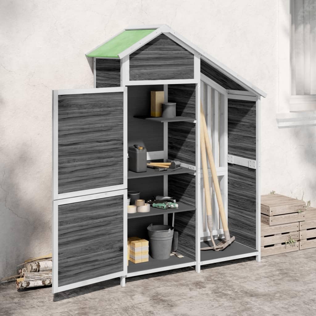 vidaXL Geräteschuppen, Gartenschrank mit Schrägdach, Holz Gerätehaus für Gartenwerkzeuge, Geräteschrank Werkzeugschrank, Grau 120x53,5x170cm Massivholz Kiefer