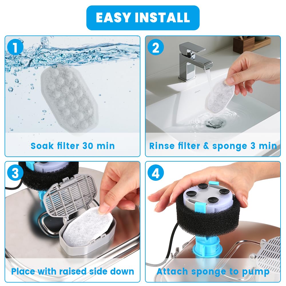 24 PCS Cat Water Fountain Filter for 108oz/3.2L Stainless Steel Dispensers – 12 Pack Replacement Filters for Pet Fountains – 12 Carbon + 12 Sponge – Improves Water Quality & Reduces Odors - image 8