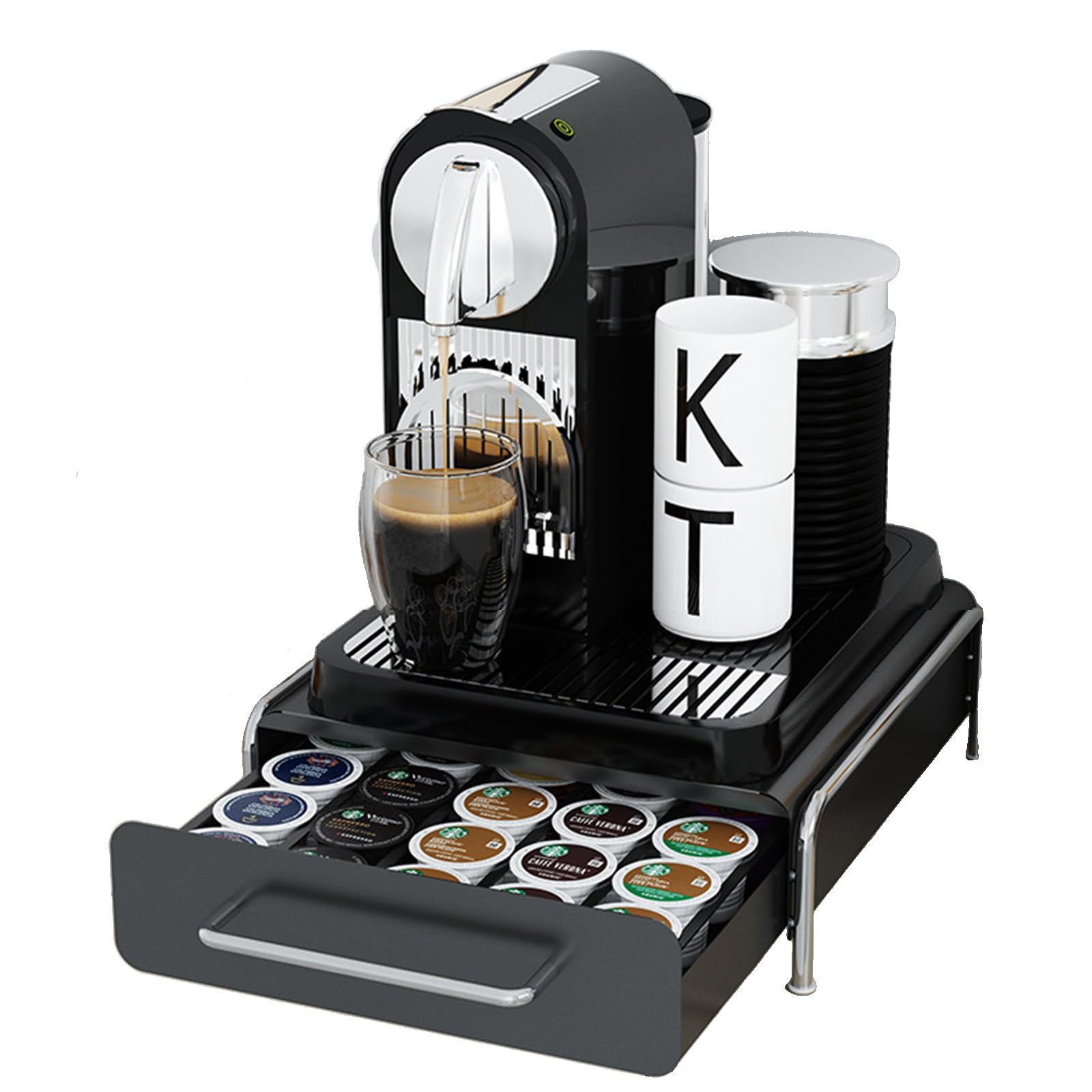 Coffee Pod Storage Drawer for K Cup, Coffee Pod Holder Compatible with 25 Capacity Capsule Pods, K Cup Holder Organizer for Counter, Office, Home, Kitchen (Black)