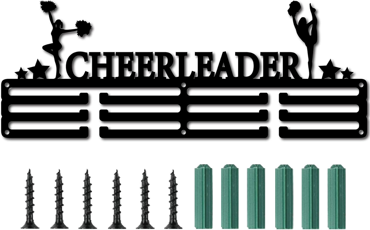 CREATCABIN Medal Holder Cheerleader Display Hanger Over 60 Medals Rack Sports Awards Metal Lanyard Holder Rack Sturdy Wall Mounted for Athletes Champions Players Gymnastics Black 15.7 x 5.9inch