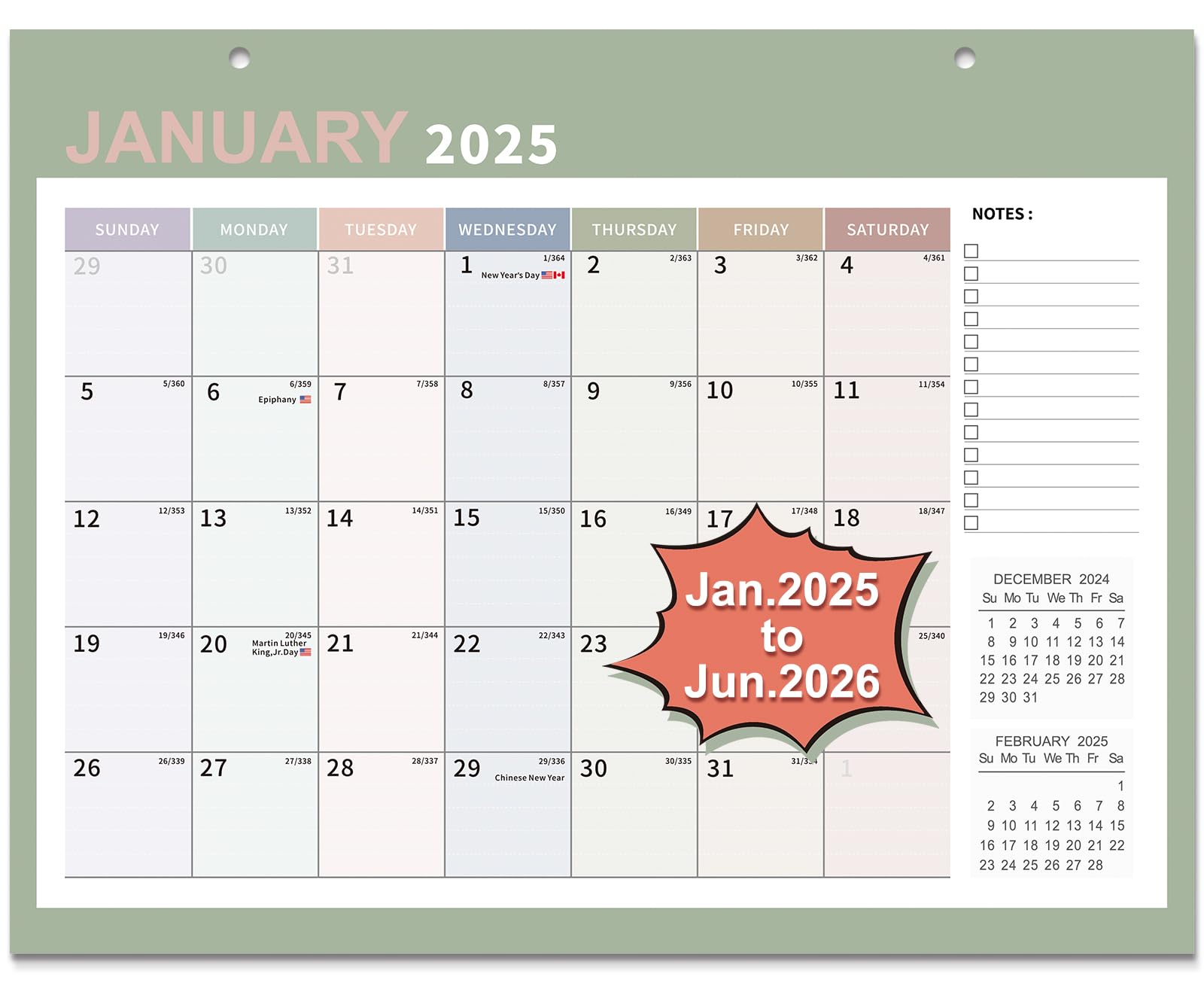 Calendar 2025-2026, 18 Months Desk Calendar from January 2025 to June 2026, Size 14" x 11" With Planner Paper, Desktop/Wall Monthly Calendar for Home Office and School, Morandi Colors