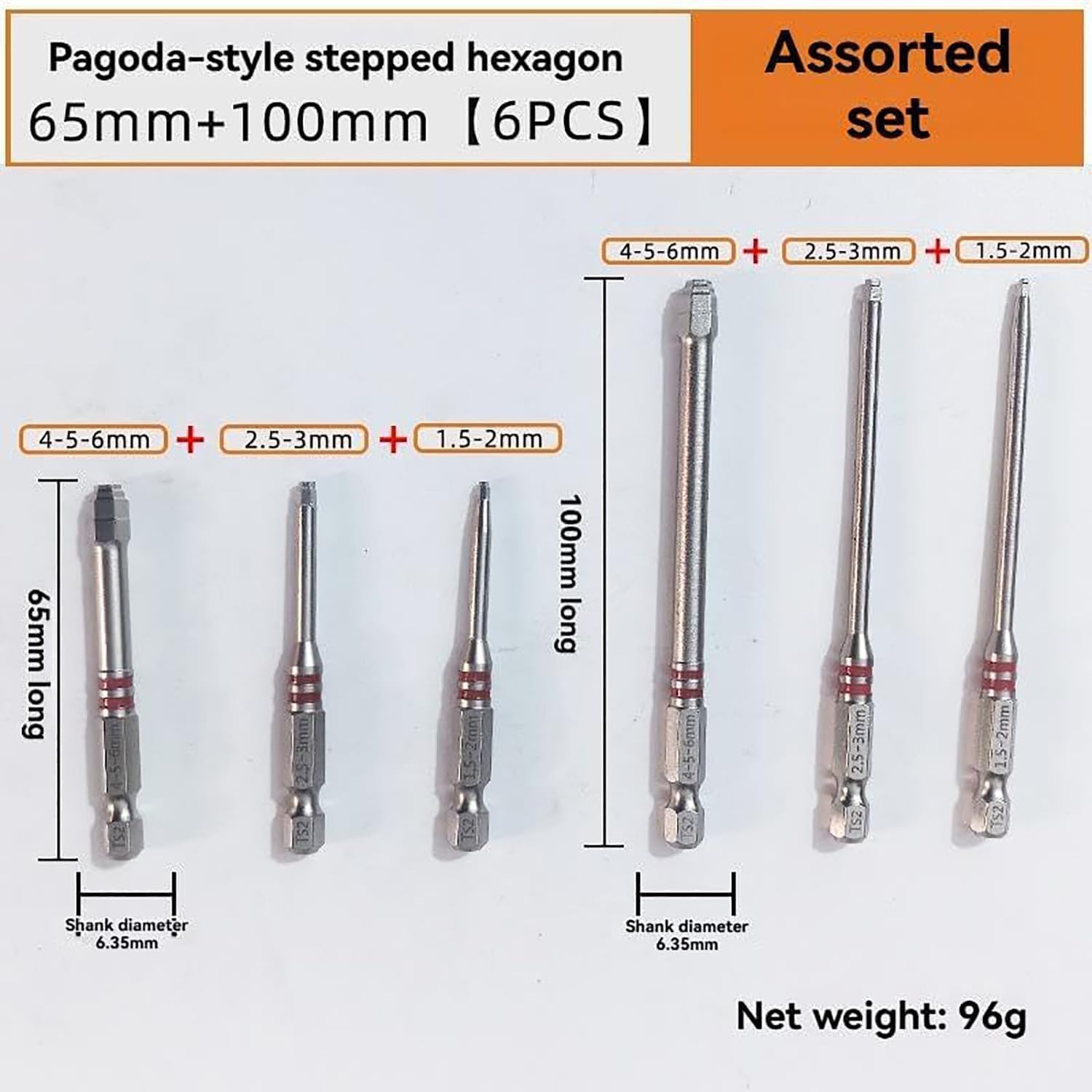 Juego de puntas de destornillador magnéticas, diseño de pagoda, vástago hexagonal de 1/4 pulgadas, antideslizante, varios tamaños H2/H3/H4/H6, 65 mm y 100 mm de largo, brocas de impacto para taladros