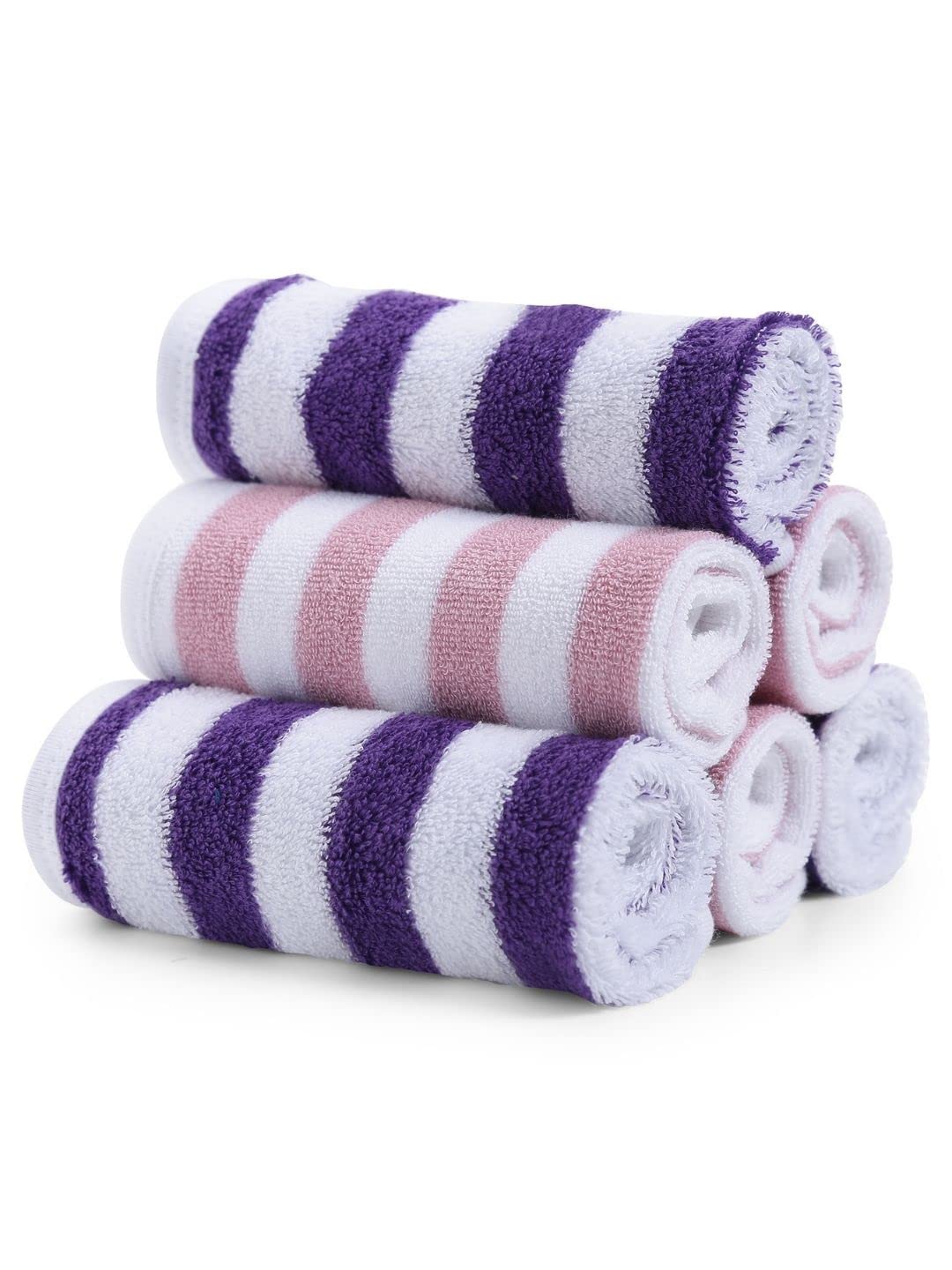 My Milestones 100% Cotton Kids Face Towel - Modern Stripes (Pack of 6) - Pink/Purple-picture-11