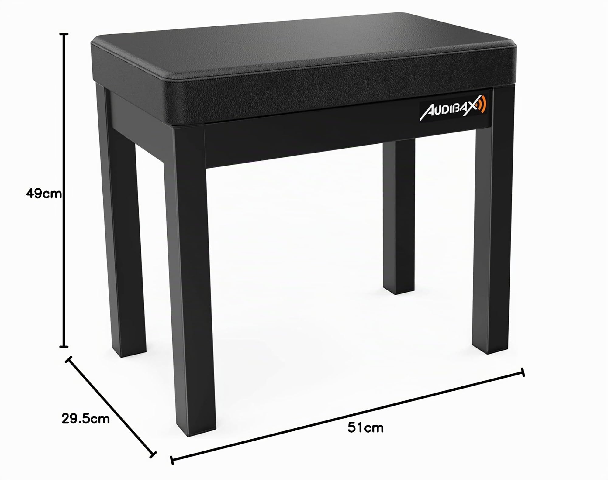 Audibax KB200B - Sgabello per Pianoforte o Tastiera - Sgabello per Tastiera Imbottito in Schiuma - Altezza 49 cm - Panca per Pianoforte con Vano Portaoggetti - Robusto e Leggero