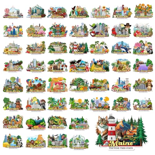 Image of 51 Pcs State Magnets for Refrigerator United States Fridge Magnets USA Souvenirs Us Individual State Province Refrigerator Set for Travel Gift Destination of States Visited