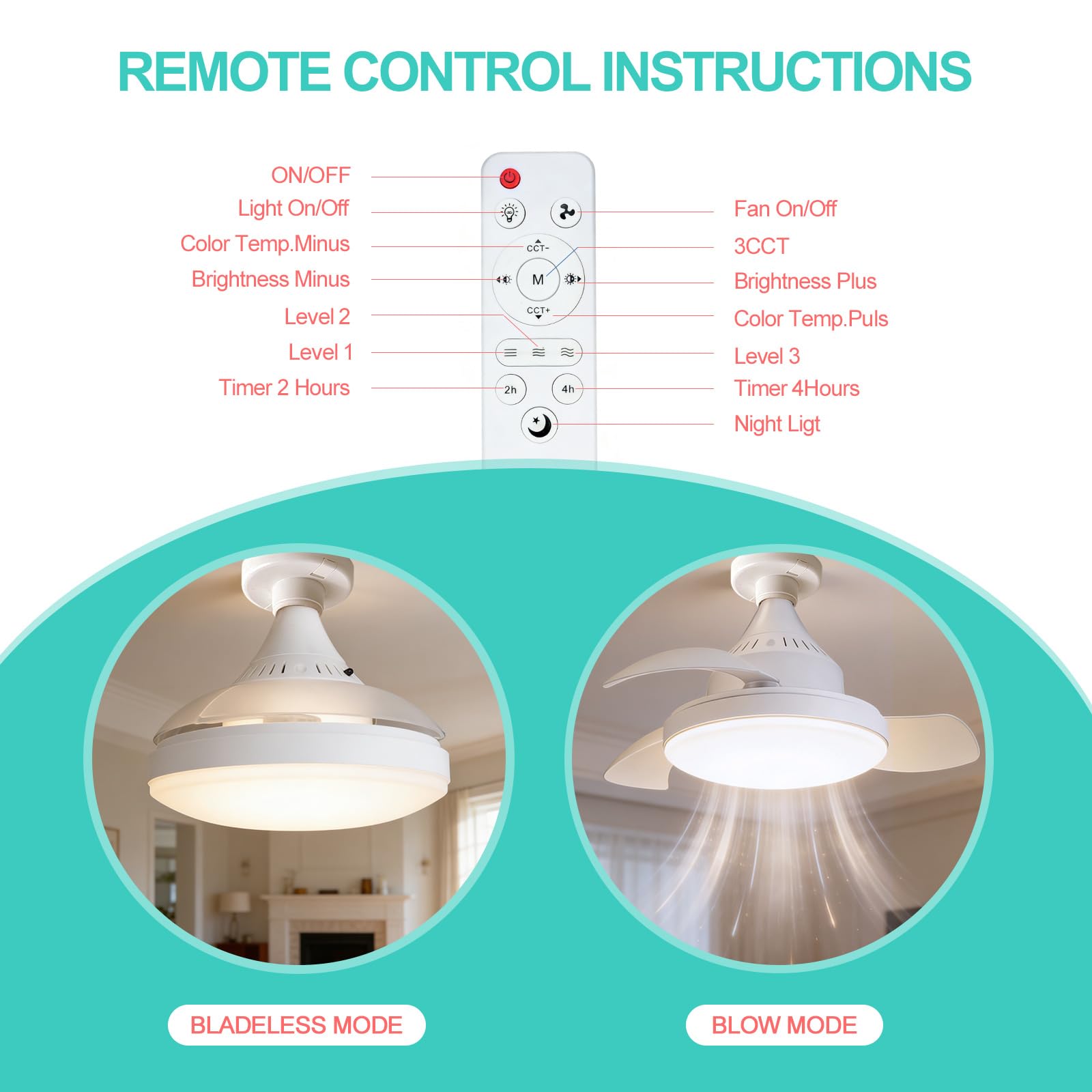 Ventilatore da Soffitto con Luce E27 40cm, Adattatore E27 Incluso, Lampada Ventilatore LED Silenzioso 20-30dB con Telecomando, Dimmerabile 12 Livelli & 3 Colori, Timer 2h/4h, per Camera Cucina 15-20m²