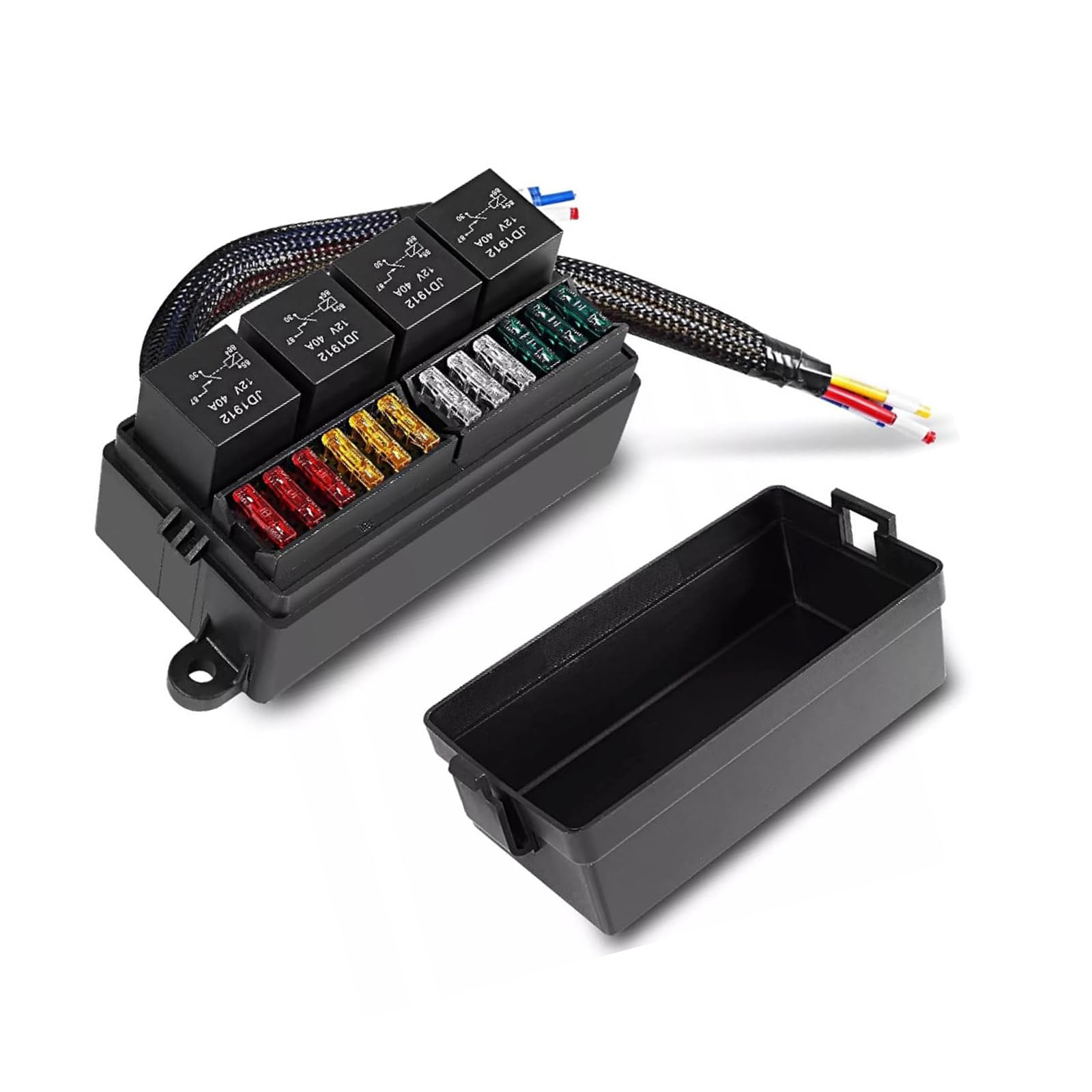 12 V-24 V 4 relè 12 fusibili scatola automobilistica con pre cablato 4 pin/5 pin design impermeabile per auto camion barca relè automobilistici blocco fusibili con relè pre-cablati